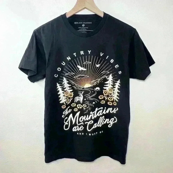 Black Sparrow | “Country Vibes - The Mountains are Calling” Graphic Tee | Size S - Picture 3 of 10